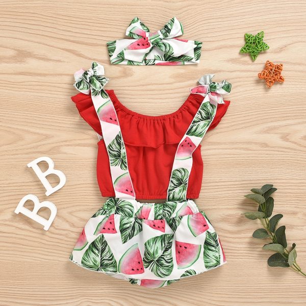 3-piece Baby Girl Flounced Top and Multi-color Shorts Set